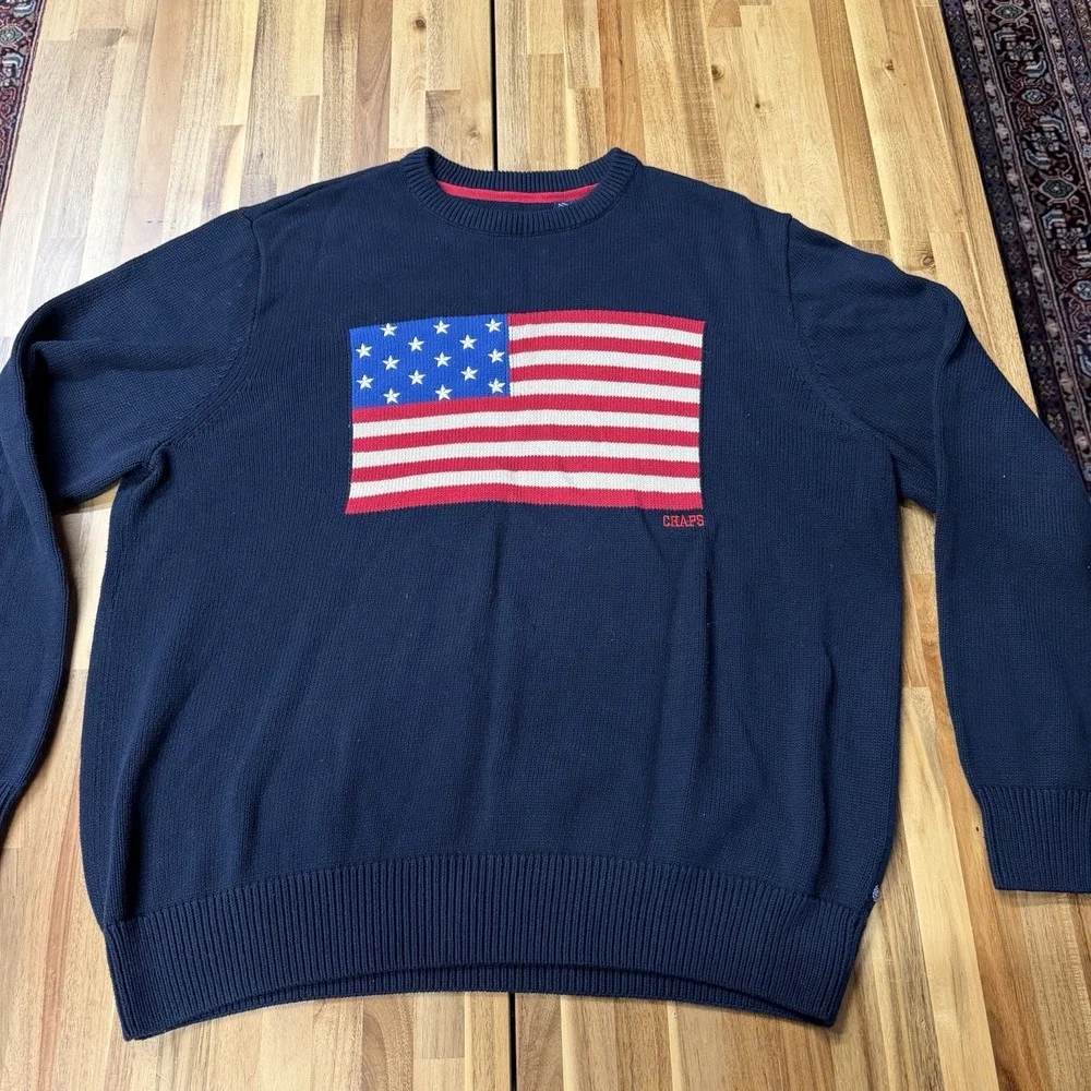Vintage Style American Flag Knit Navy Blue Sweater Chaps by RALPH LAUREN Sz 3XLT